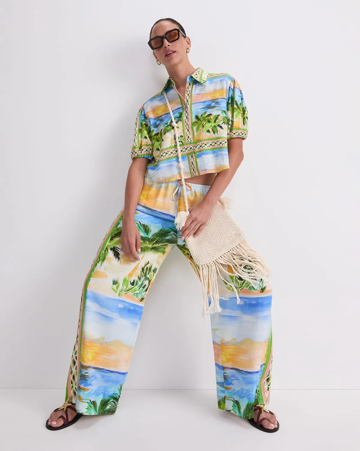 Sportscraft Sunset Wide Leg Pant pantalon lin imprimé