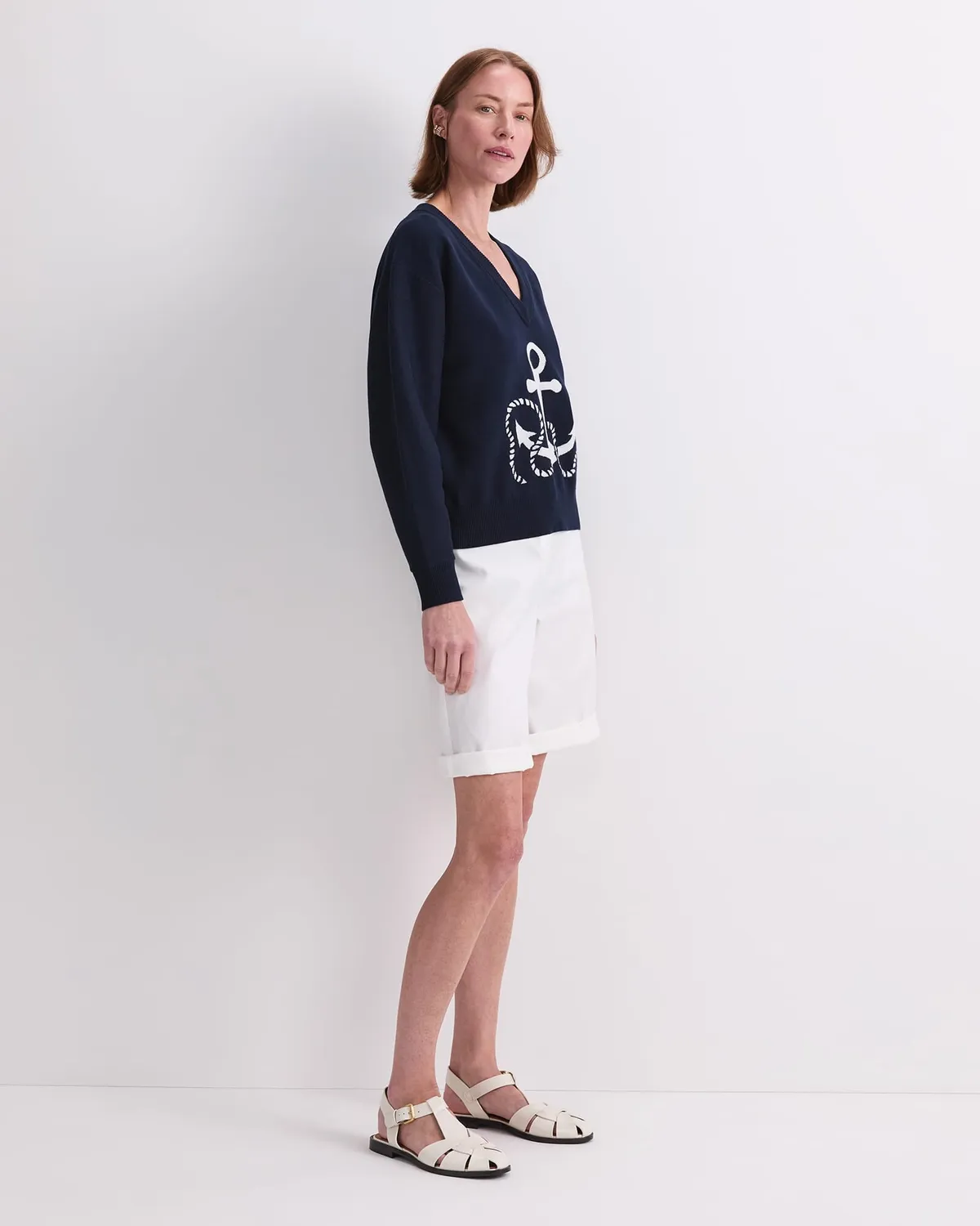 Sportscraft Anchor pull jacquard ancre coton col V