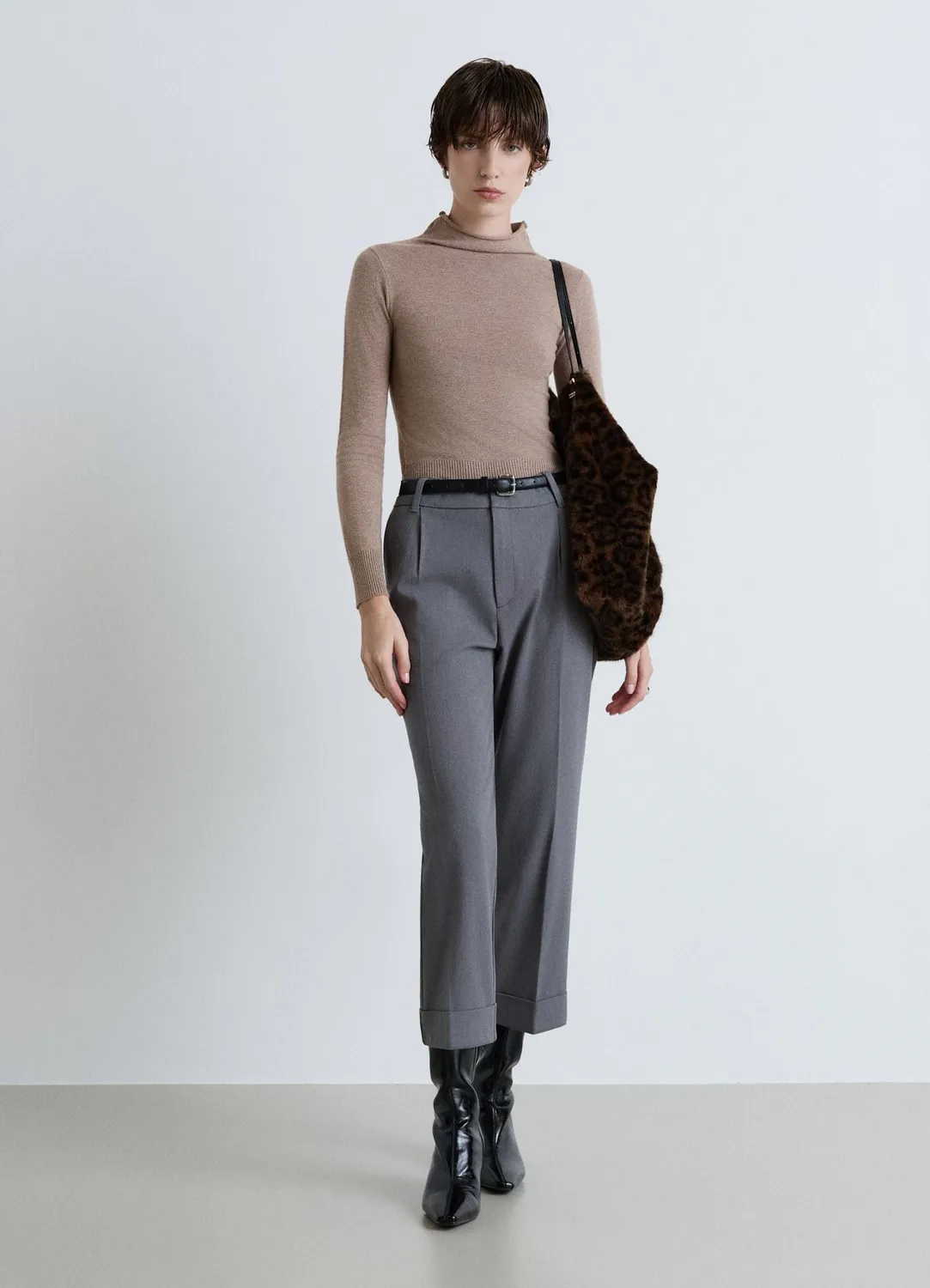 Calliope pantalon femme droit taille haute à revers