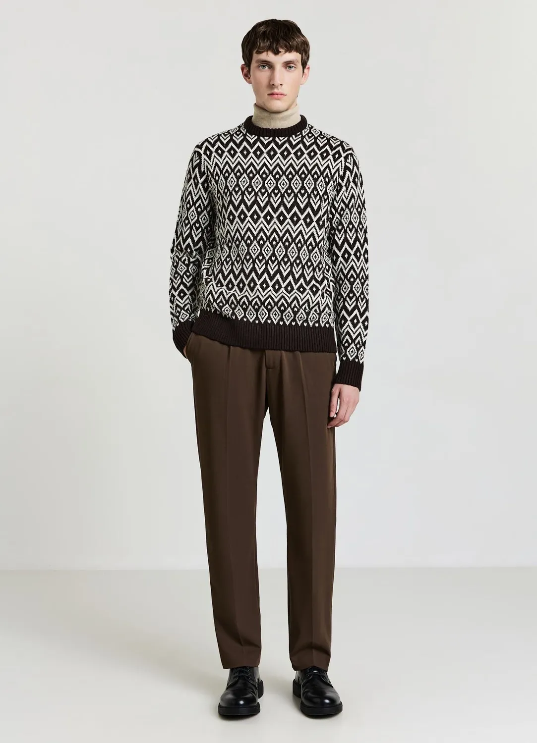 Calliope pull jacquard homme col rond manches longues