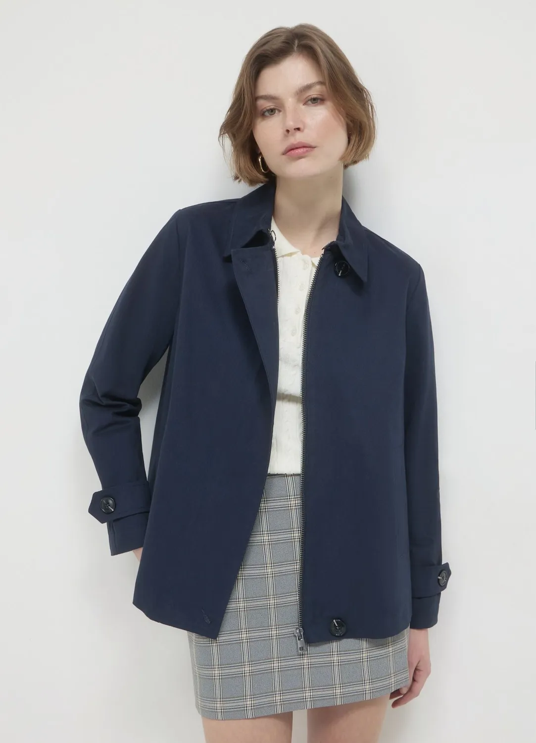 Calliope trench court uni coton zippé femme