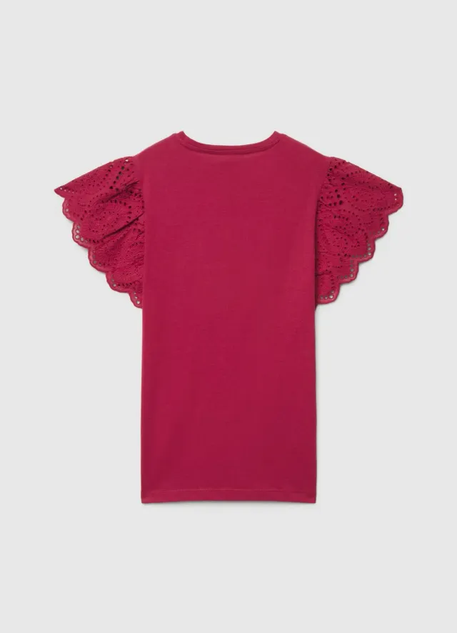 Calliope T-shirt femme uni volants sangallo