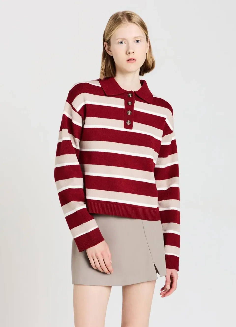 Calliope pull polo femme rayé manches longues boutons