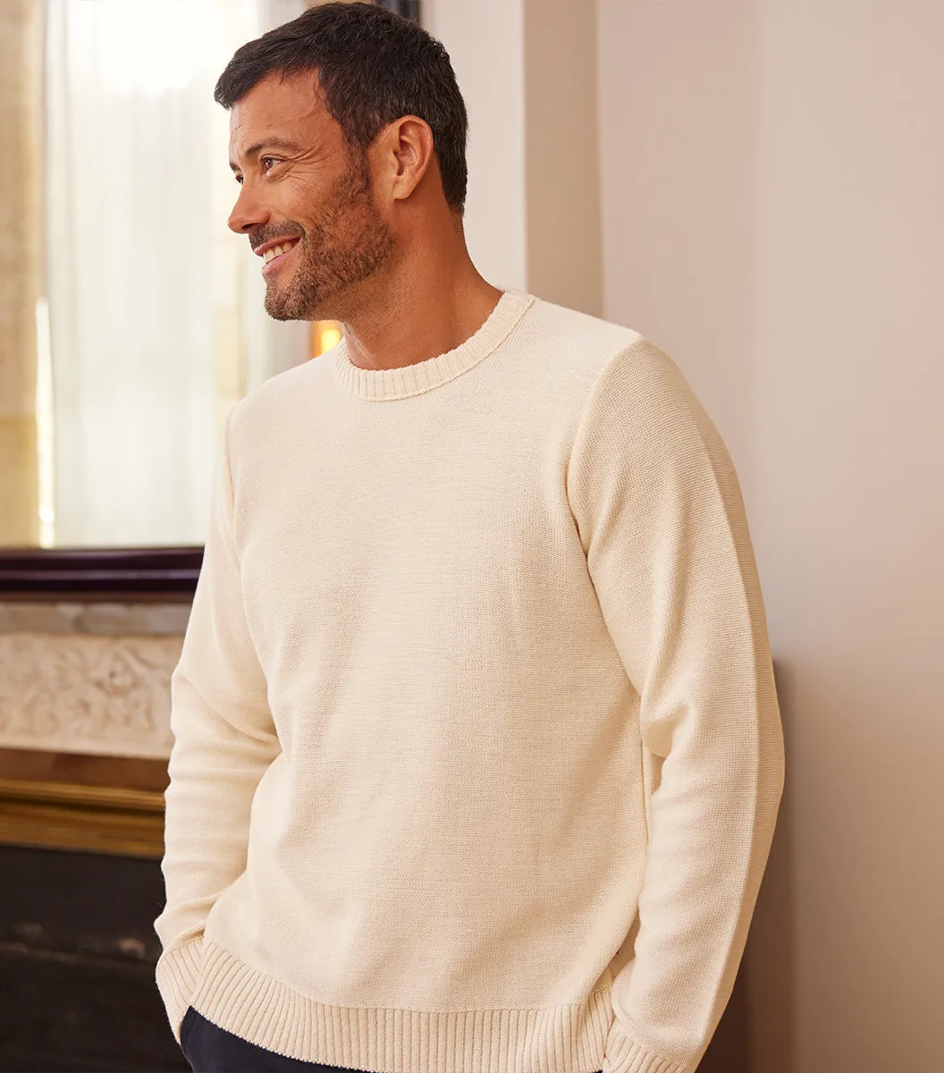 Cocorico Laine Ecru pull homme col rond laine
