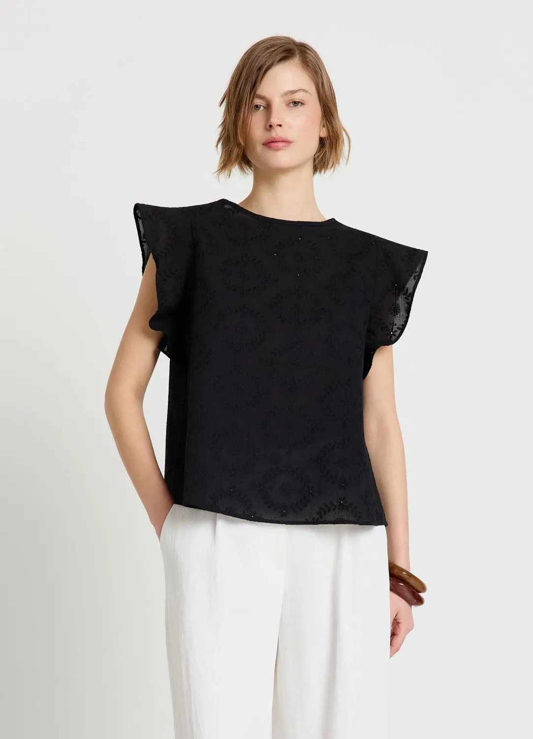 Calliope Blouse broderie sangallo femme manches volants
