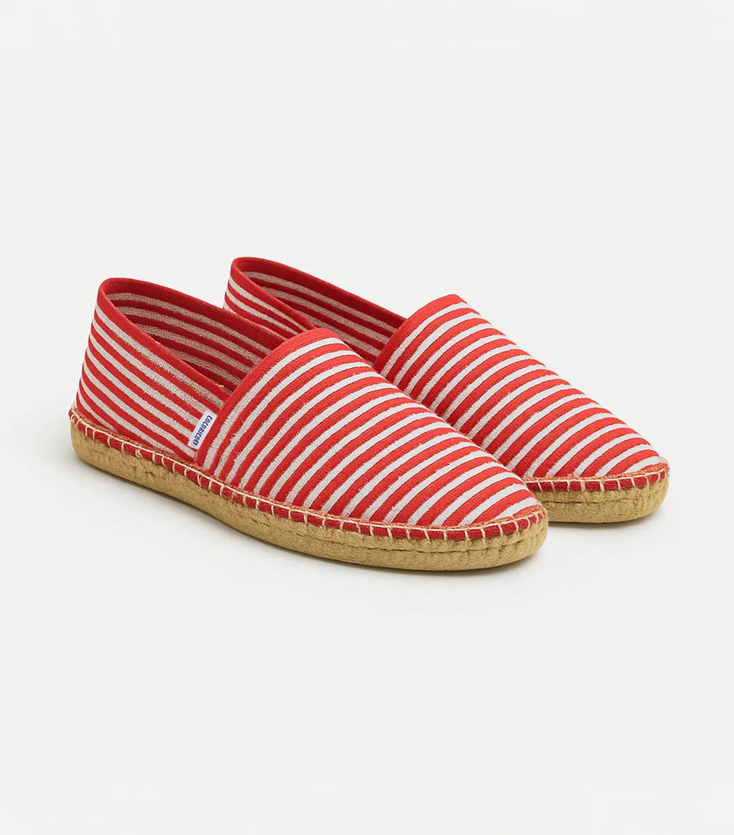 Cocorico Rayé Fine espadrille homme rouge toile