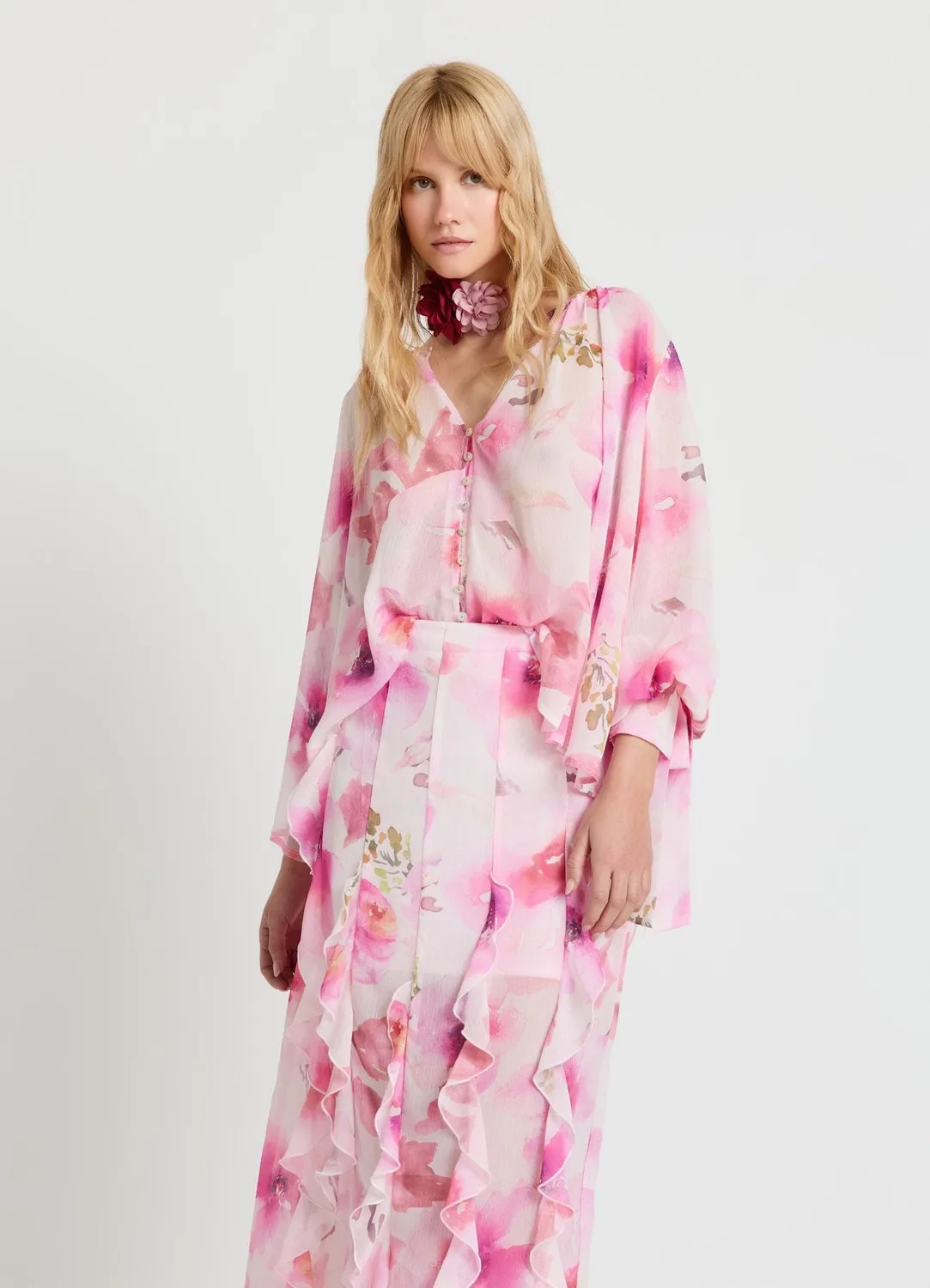 Calliope chemise à fleurs femme manches longues