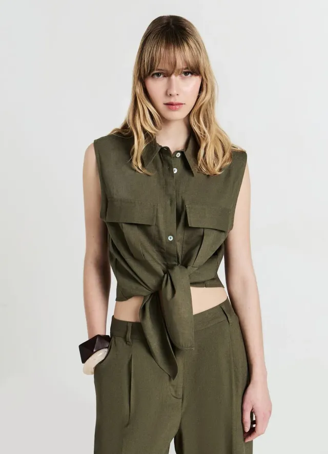 Calliope chemise femme sans manches lin à nœud
