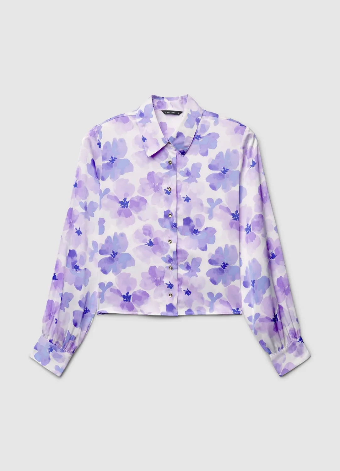 Calliope chemise satin fleuri femme crop manches ballon