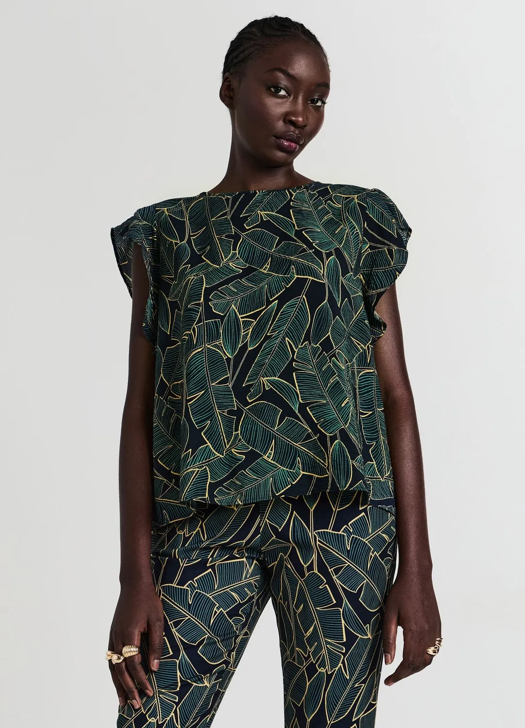 Calliope blouse volants femme motif feuillage
