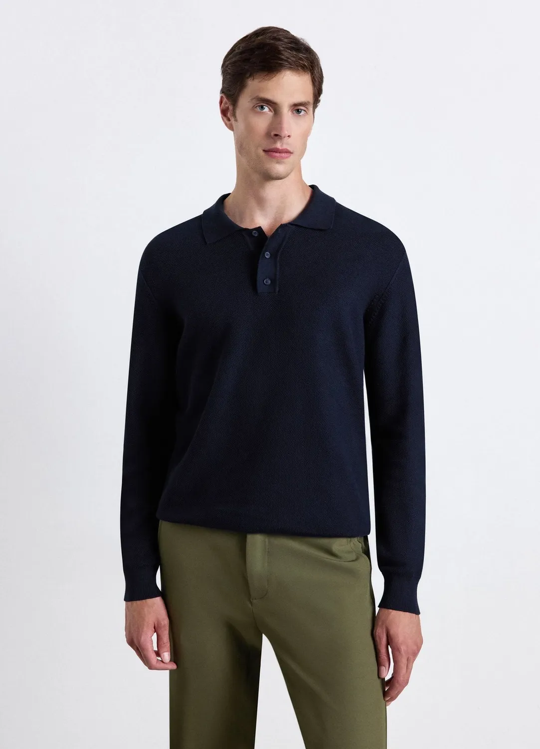 Calliope polo homme manches longues uni texturé
