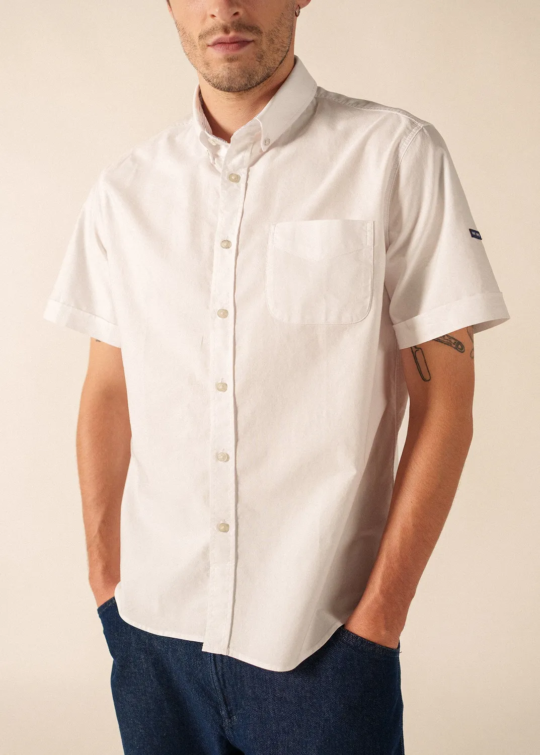 Saint James Amboise chemise blanche coton manches courtes
