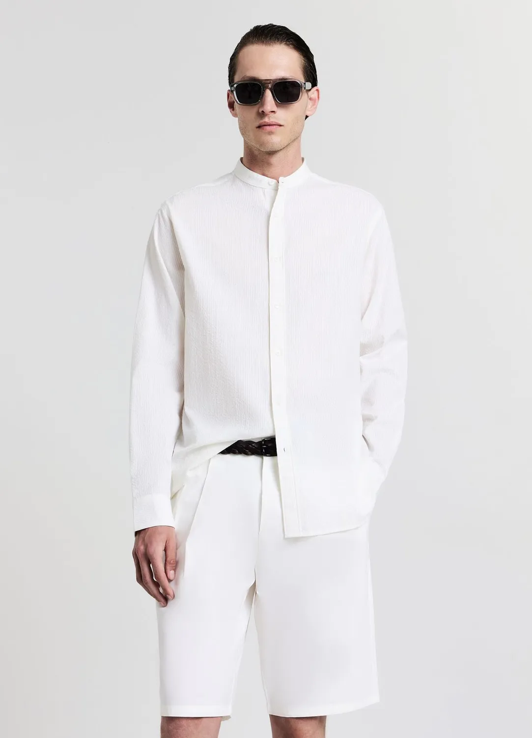 Calliope chemise homme coton col coréen coupe droite