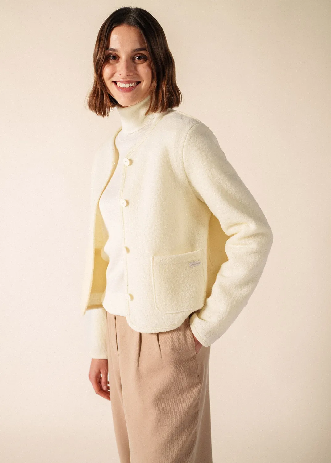 Saint James Jura veste manches longues blanc laine