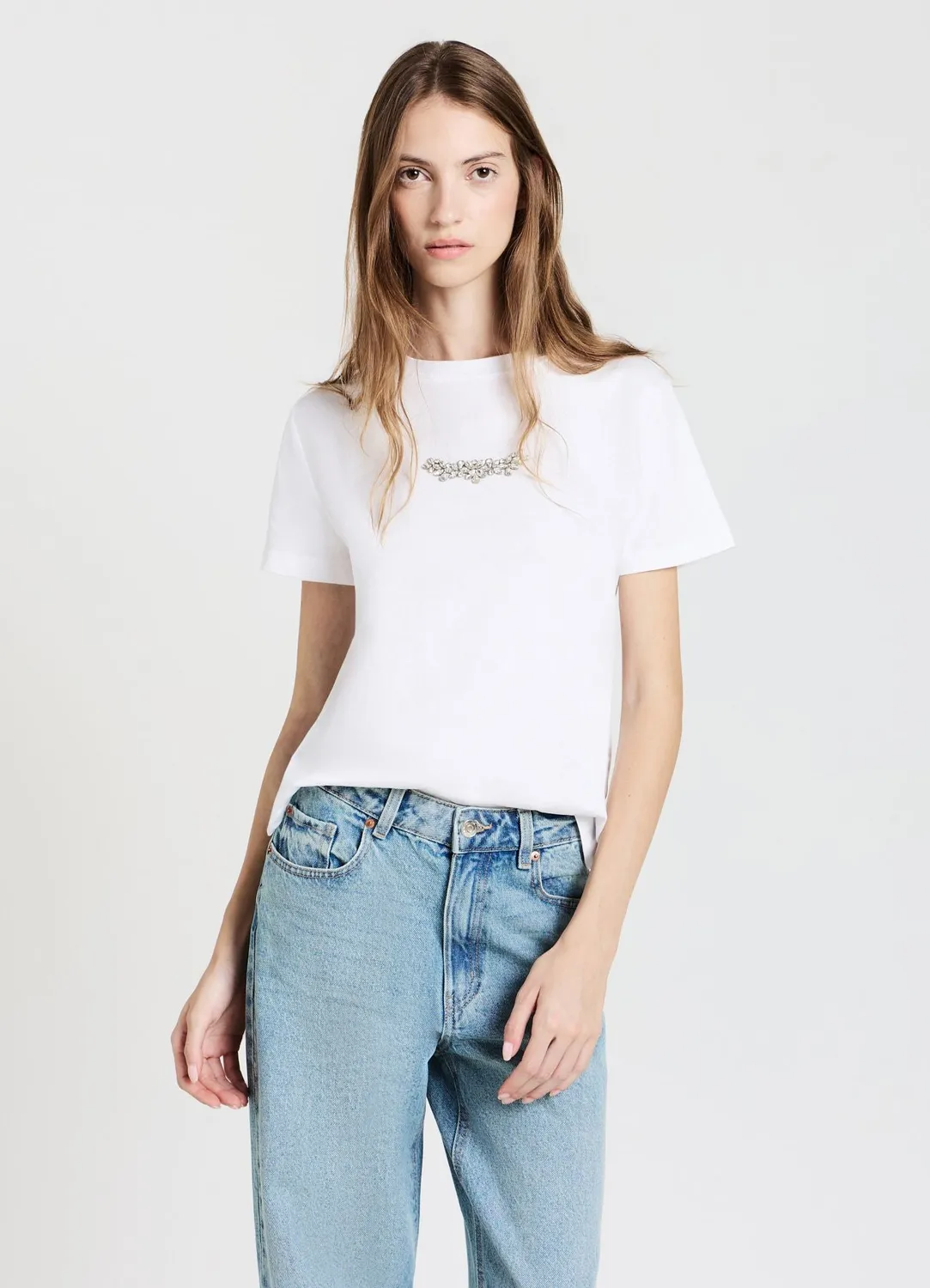 Calliope t-shirt coton strass femme col rond