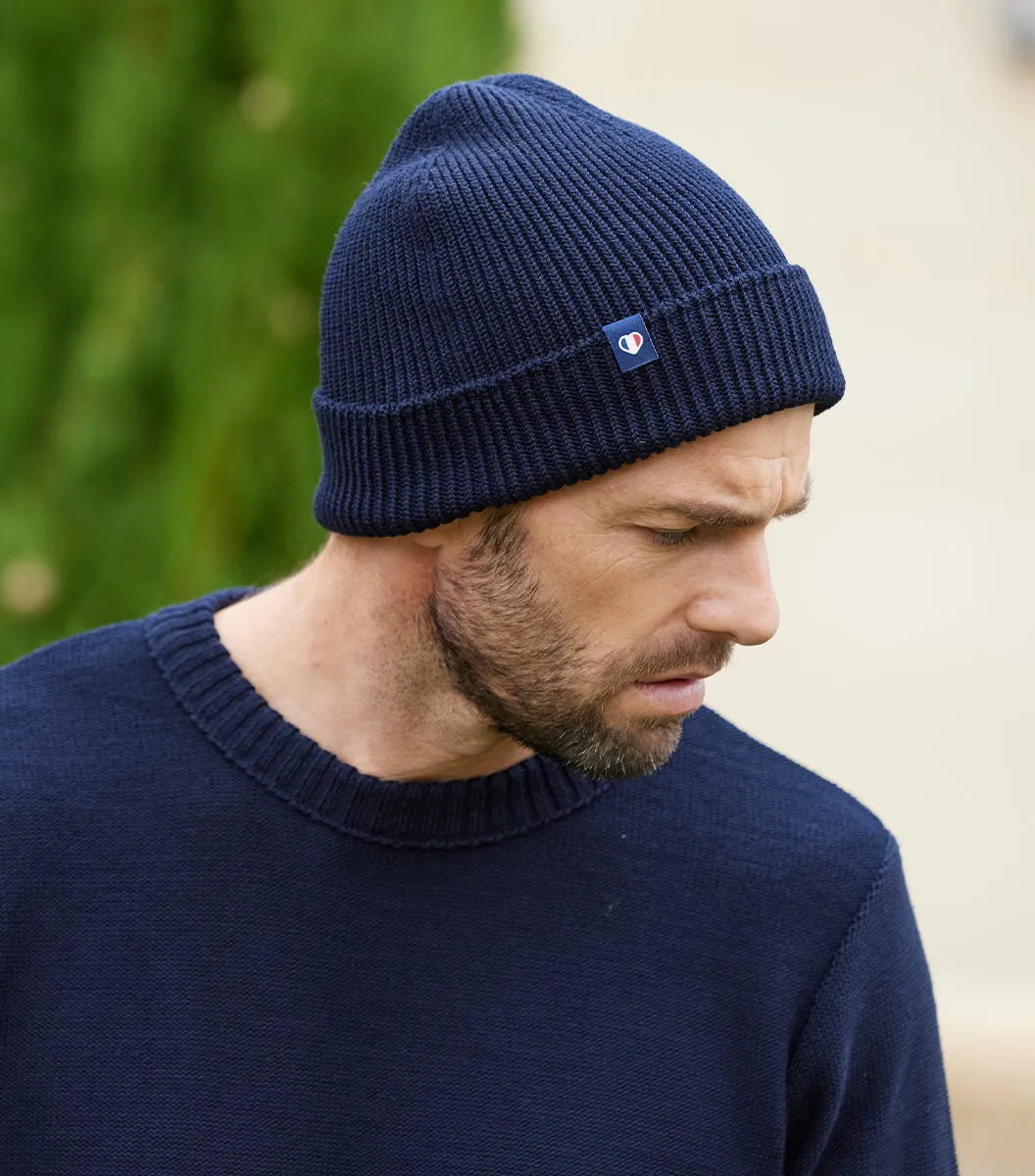 Cocorico Bonnet Homme Marine Laine Mérinos