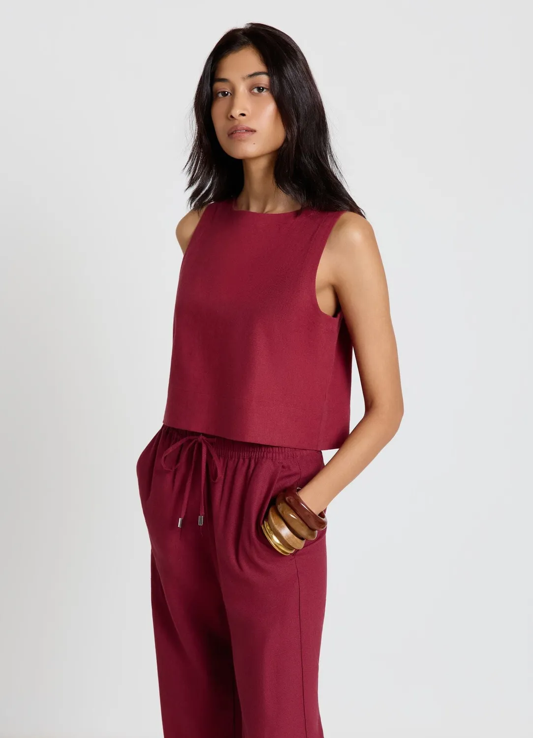 Calliope Top court boutons dos top femme uni