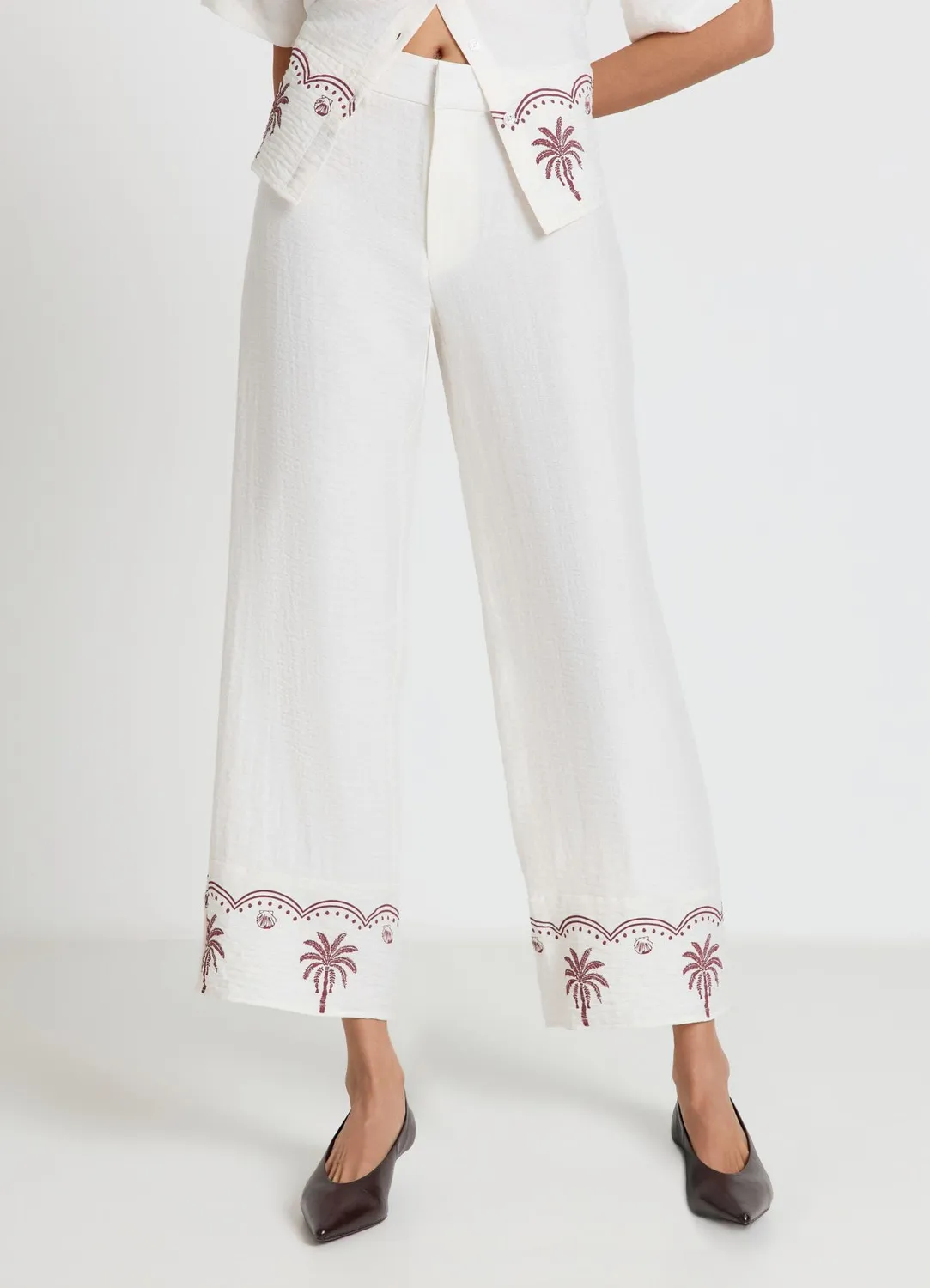 Calliope pantalon droit femme broderie palmiers