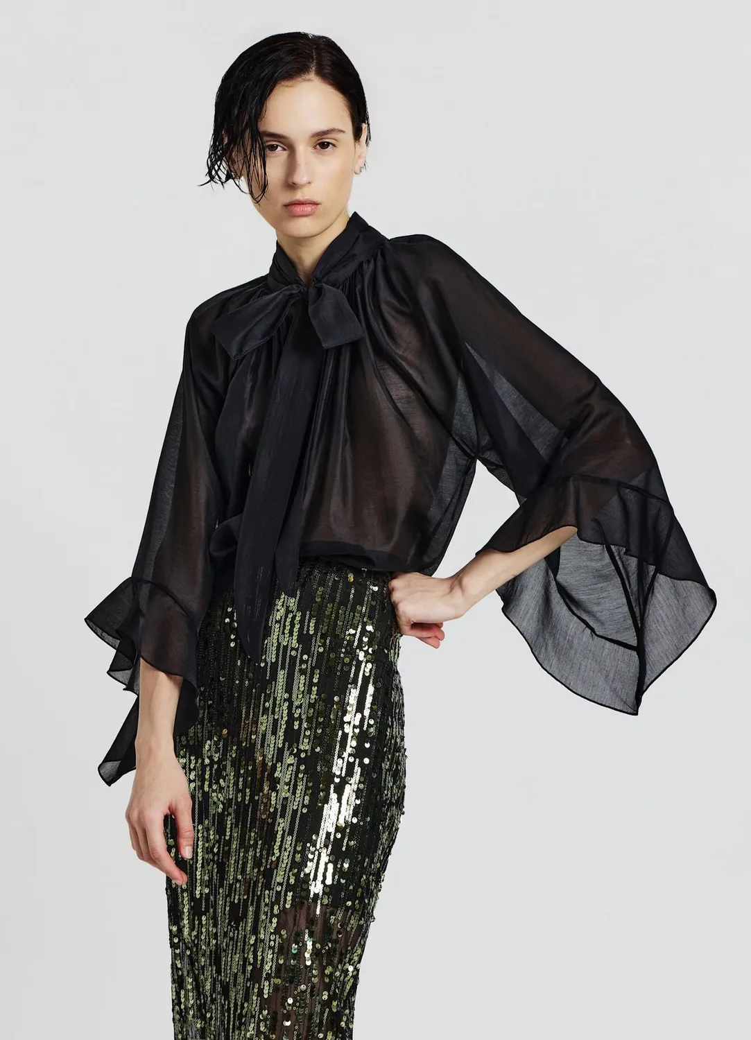 Calliope Blouse volants col lavallière femme ample