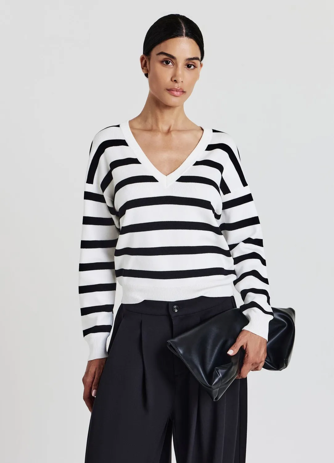 Calliope pull col V rayé femme manches longues