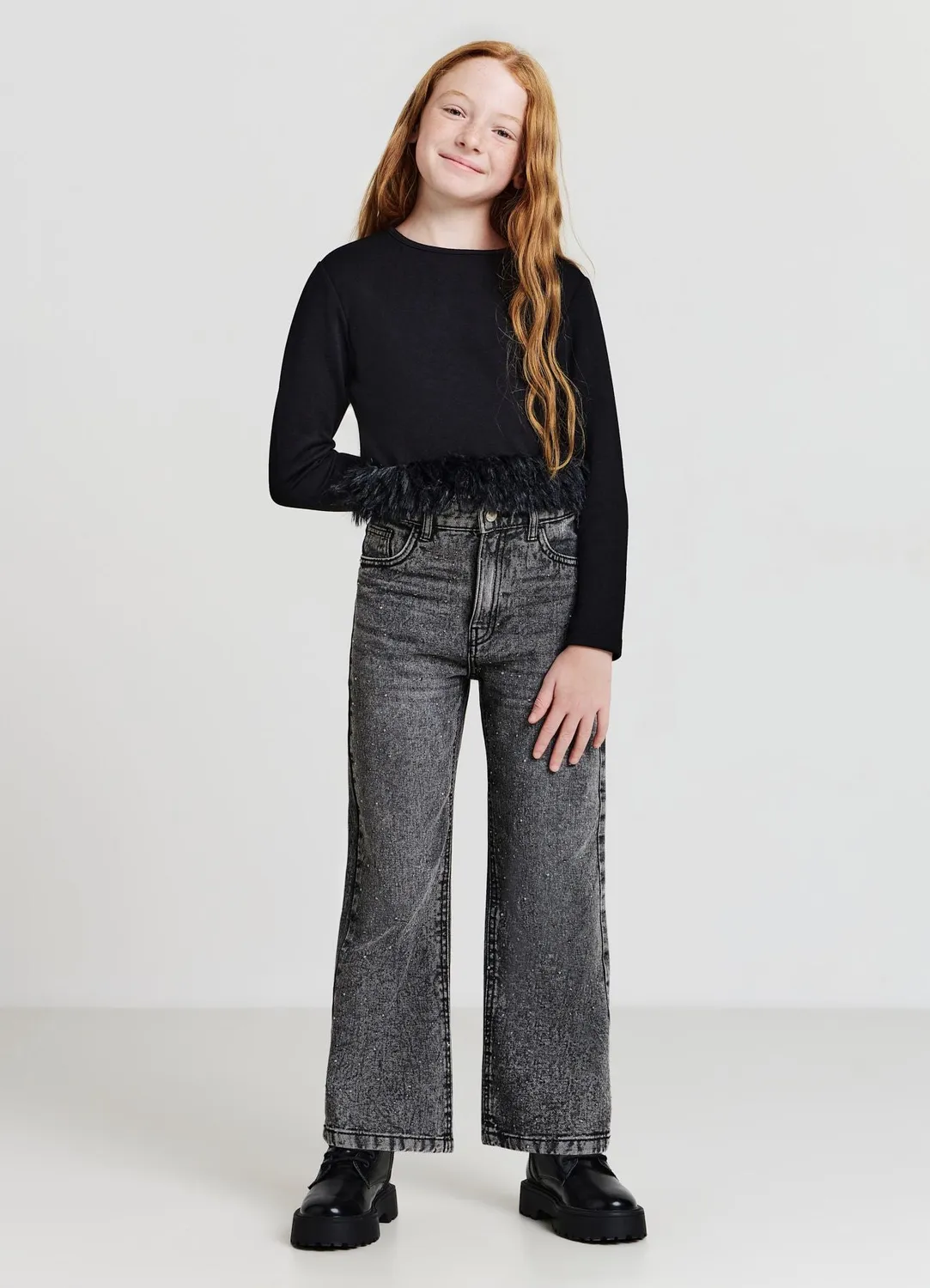 Calliope Jean wide leg fille strass bleu