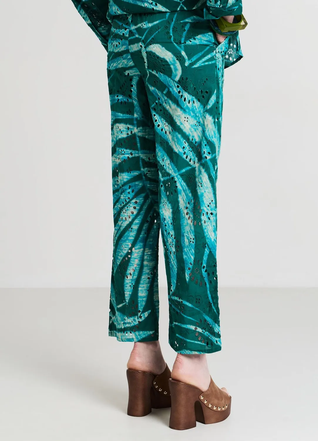 Calliope Pantalon femme coton broderie anglaise long