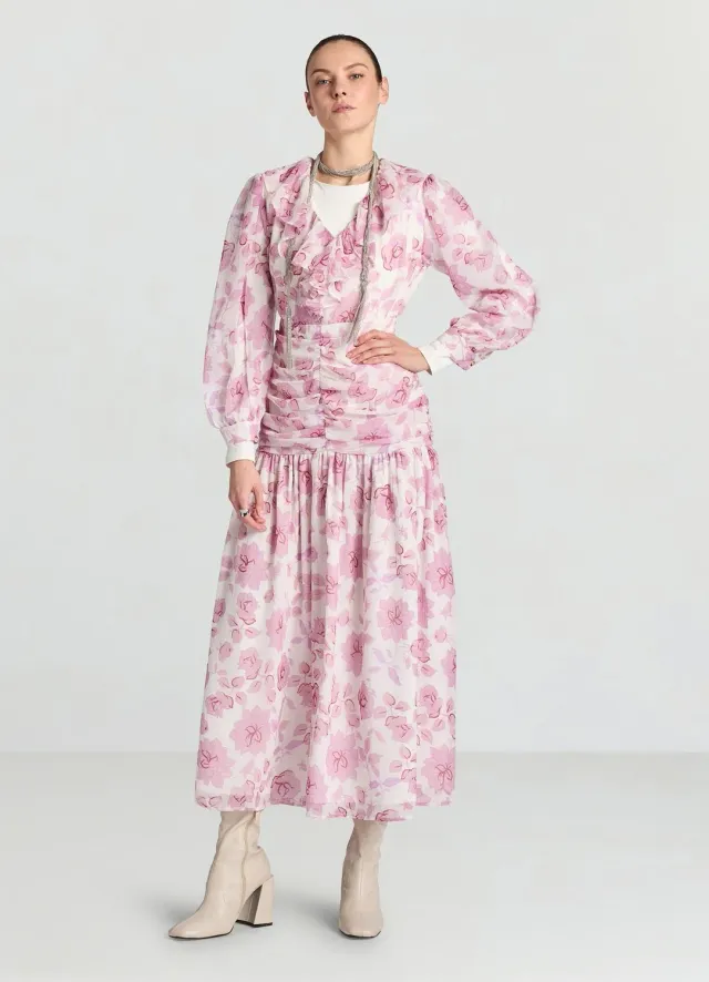 Calliope Atelier robe midi fleurs manches longues