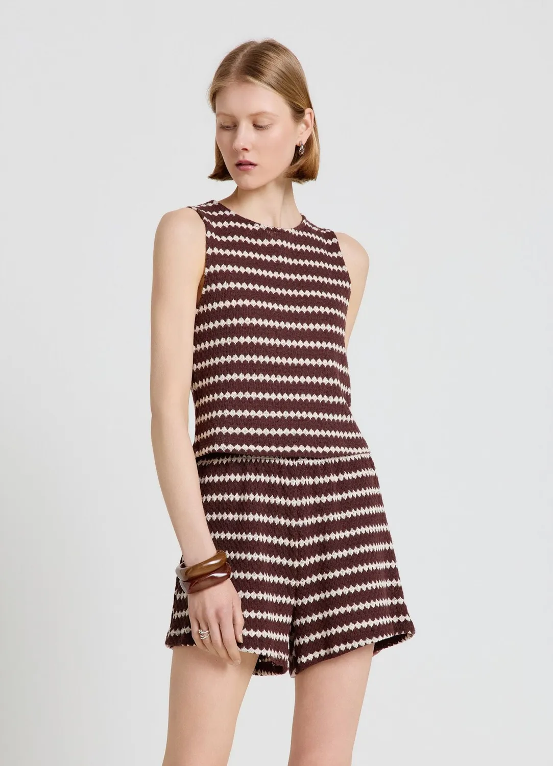 Calliope top crop maille rayée femme sans manches