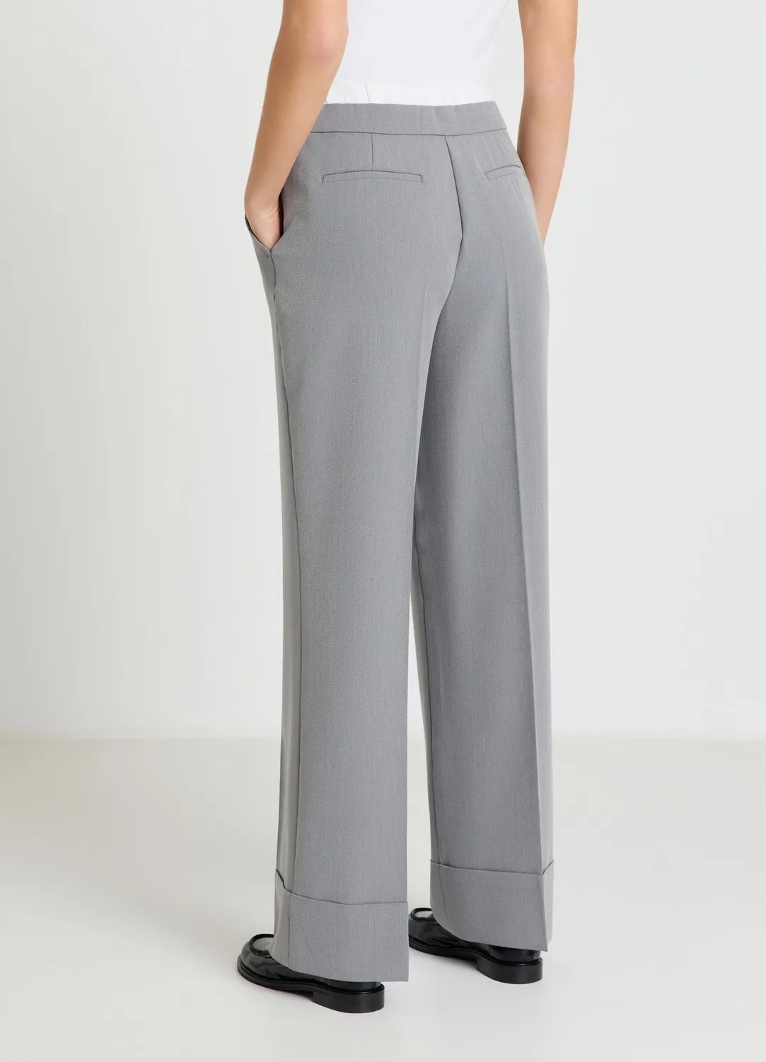 Calliope palazzo à revers pantalon large uni taille élastique