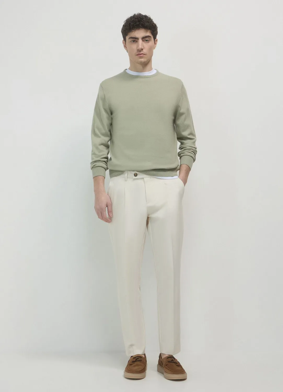 Calliope girocollo pull homme coton uni manches longues