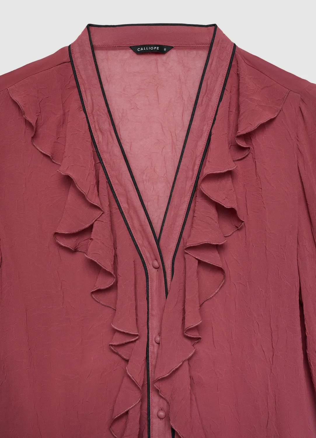 Calliope chemise femme volants col V contrasté