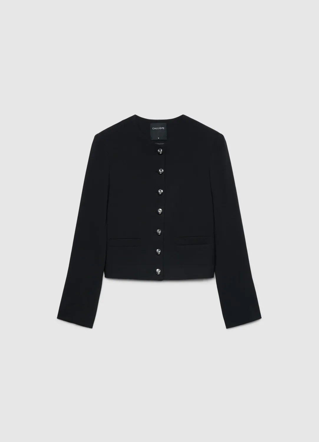 Calliope veste courte sans col boutonnée unie