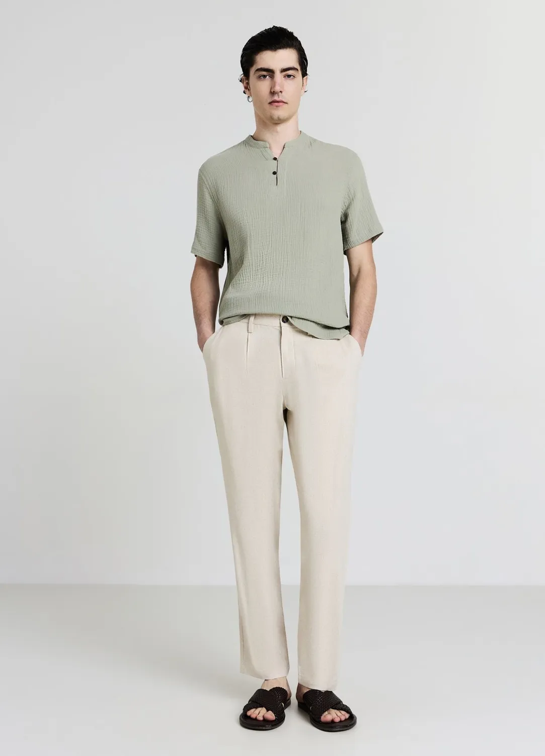 Calliope Chemise homme manches courtes coton gaufré