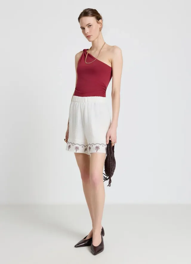 Calliope top mono-épaule nœud femme uni