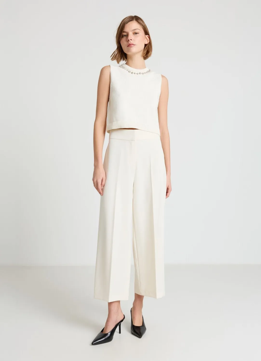 Calliope Palazzo pantalon femme court uni bureau