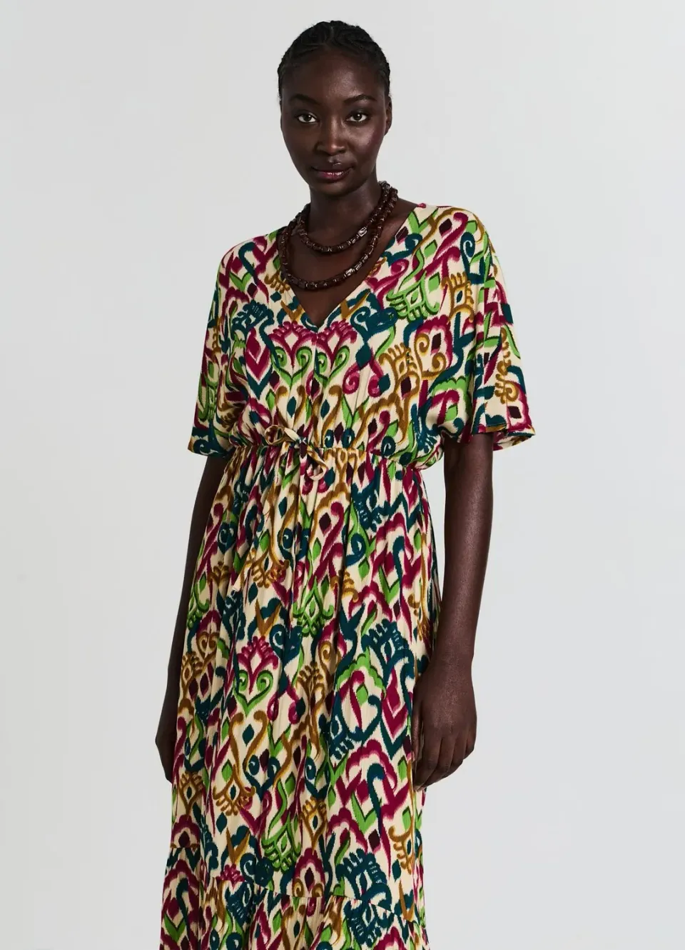 Calliope Robe Kimono Longue Femme Volant Imprimé