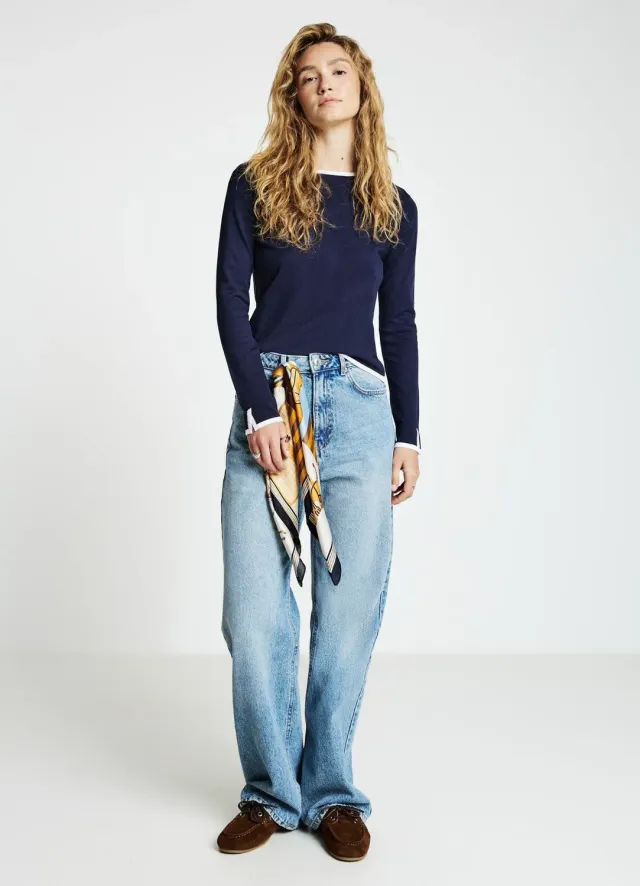 Calliope pull col rond femme profils contraste uni