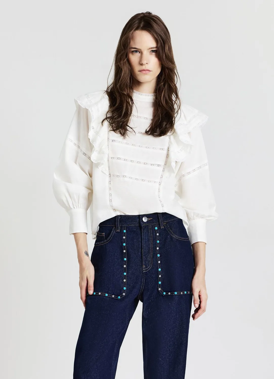 Calliope blouse volants passementerie coton