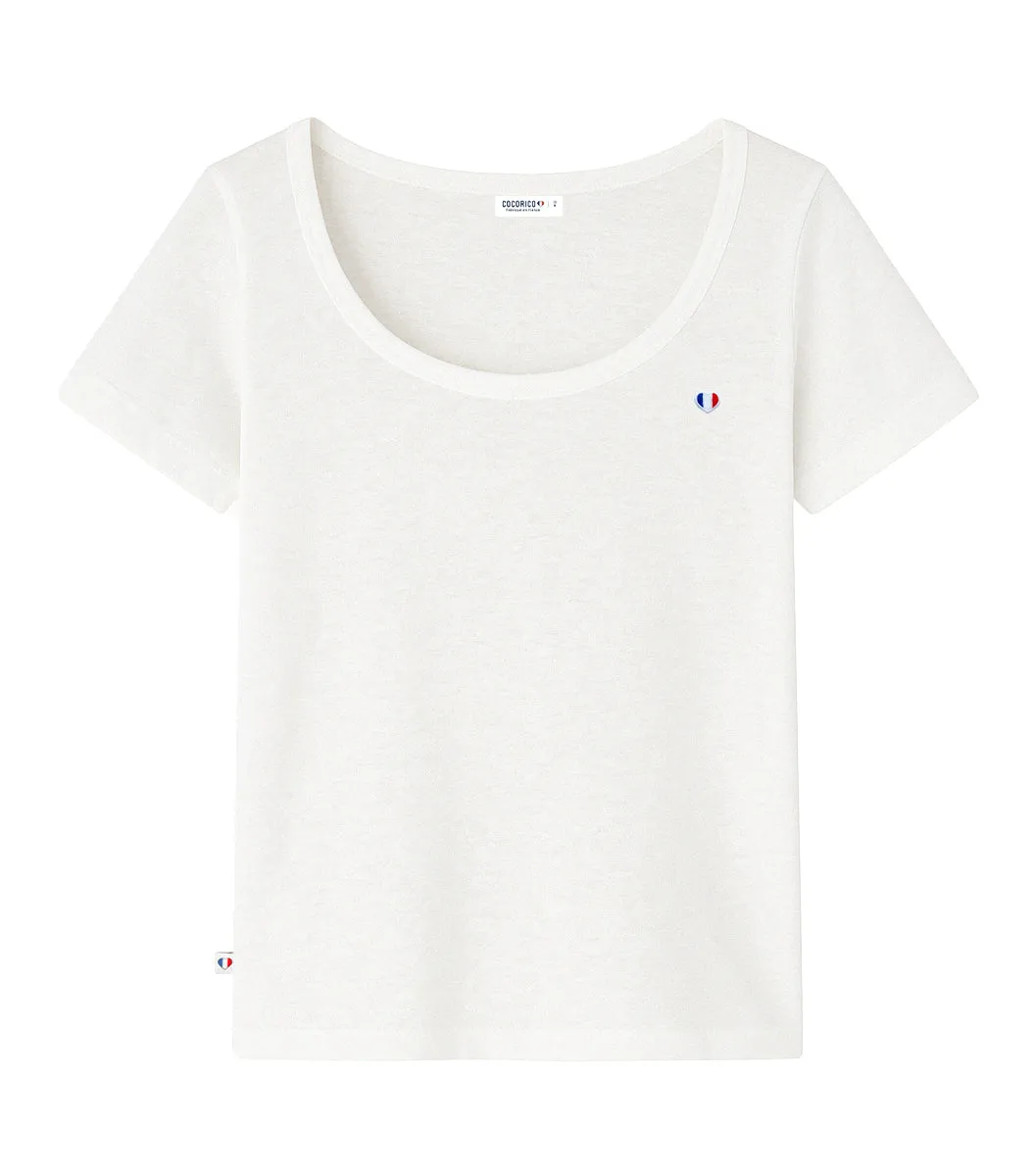 Cocorico Iconique T-shirt Lin Blanc Femme col rond
