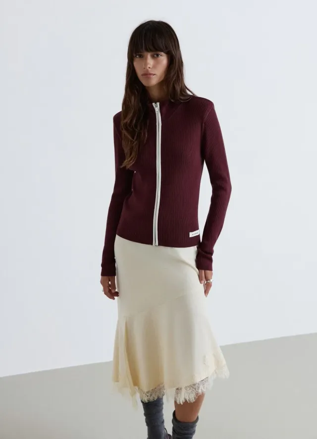 Calliope cardigan côtelé zippé col montant femme