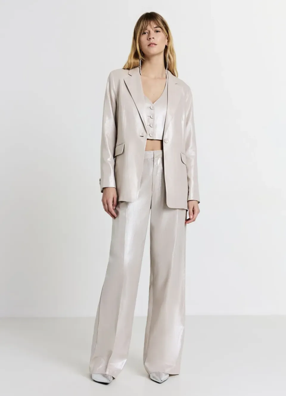 Calliope palazzo pantalon large femme effet enduit