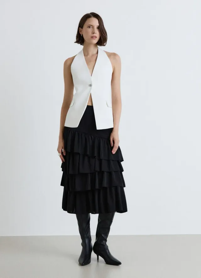 Calliope gilet dos-nu bouton bijou femme