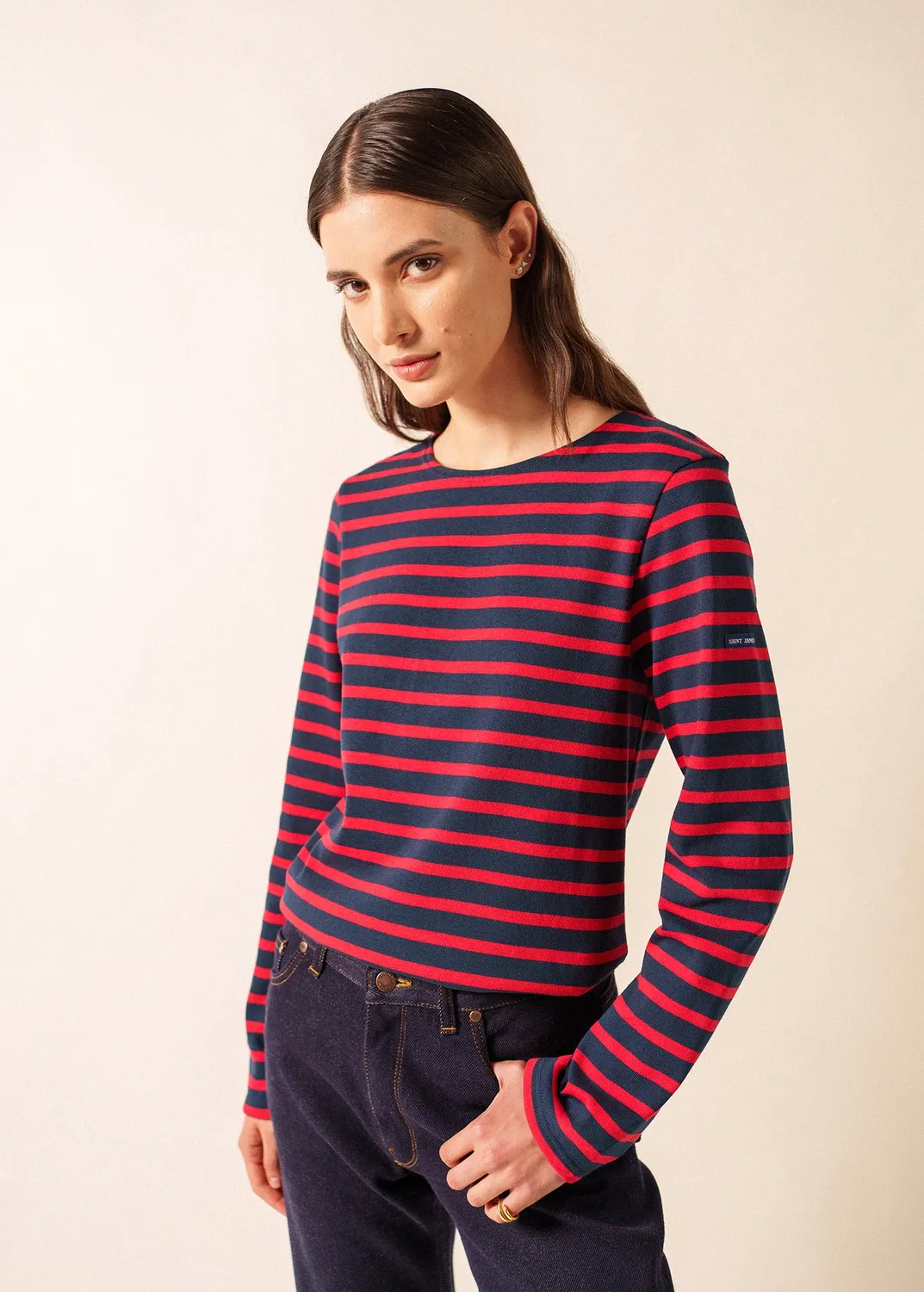 Saint James Méridien marinière marine/tulipe coton