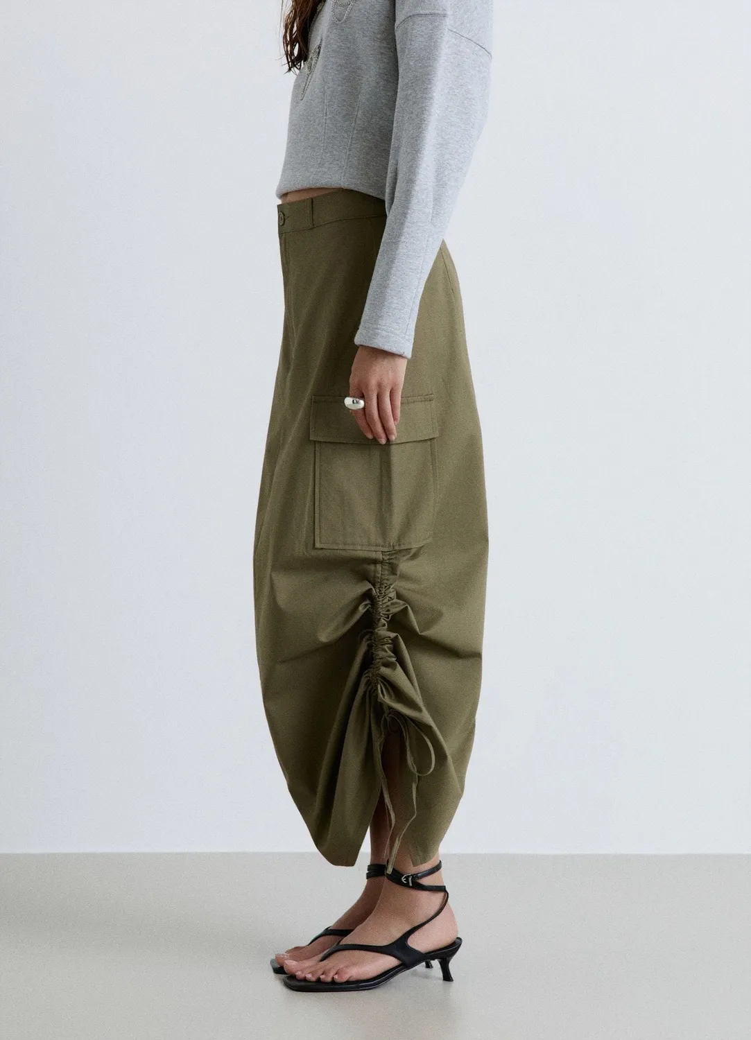 Calliope jupe cargo longue femme taille haute droite