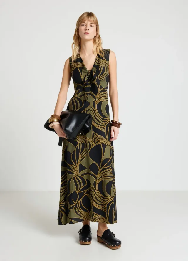 Calliope Atelier robe longue feuillage femme nœud