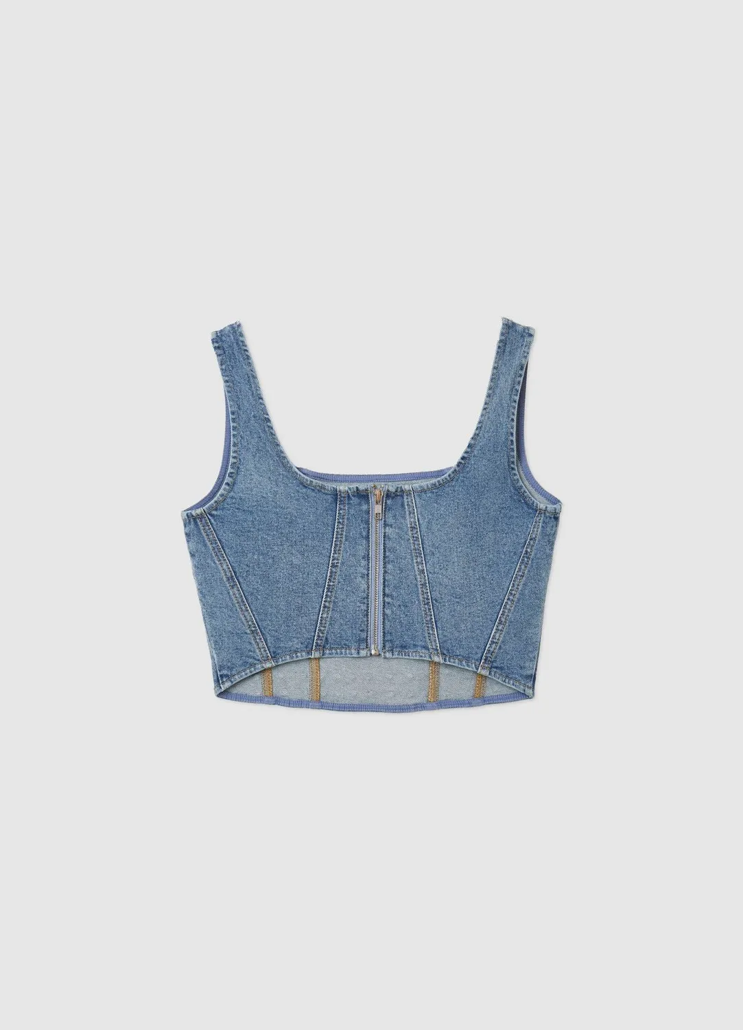 Calliope top crop denim strass bretelles larges