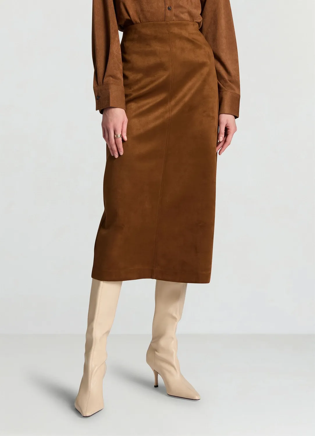 Calliope Jupe Midi Droite Effet Suede Femme Bureau