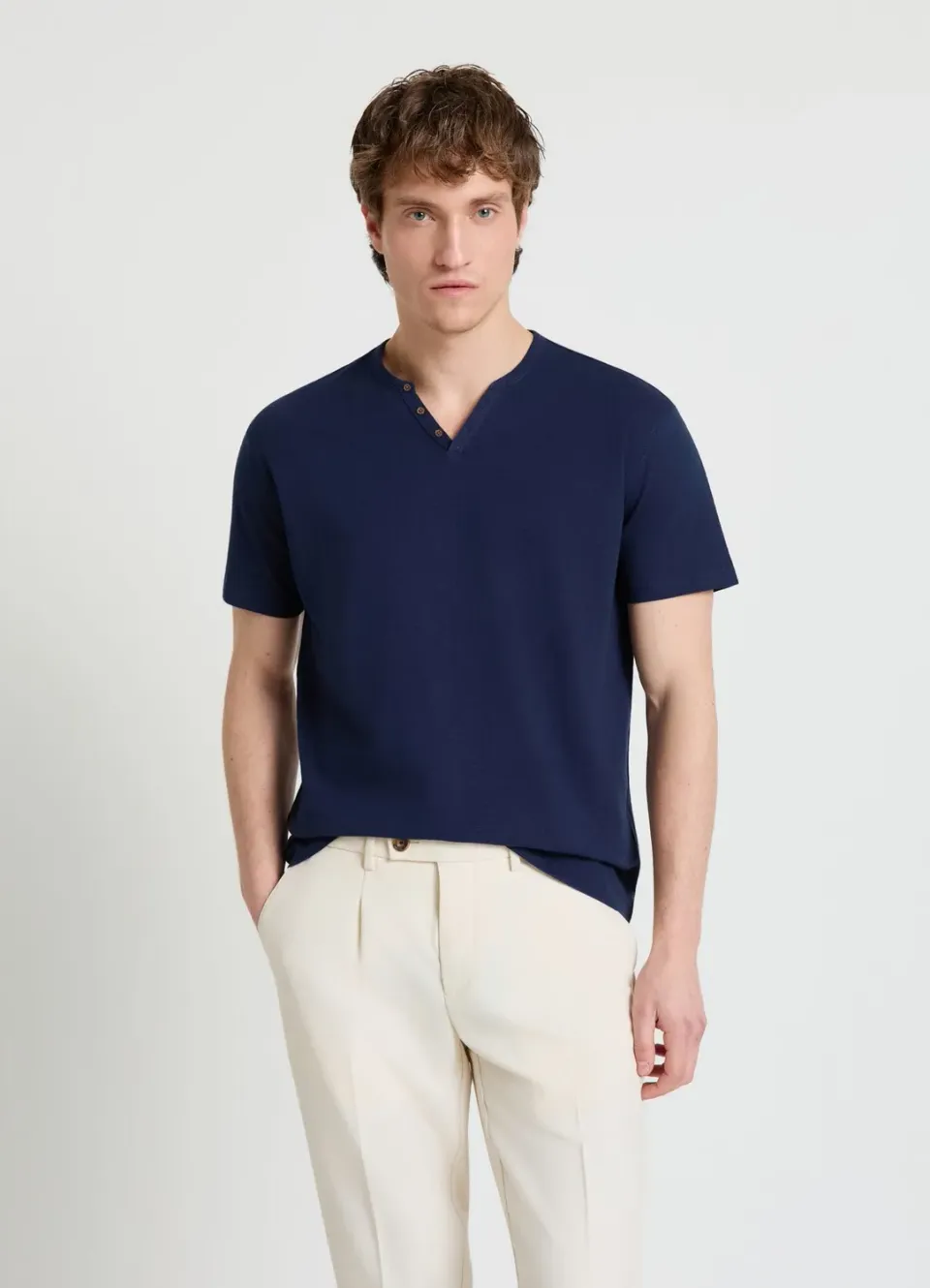 Calliope t-shirt homme col henley uni effet flammé