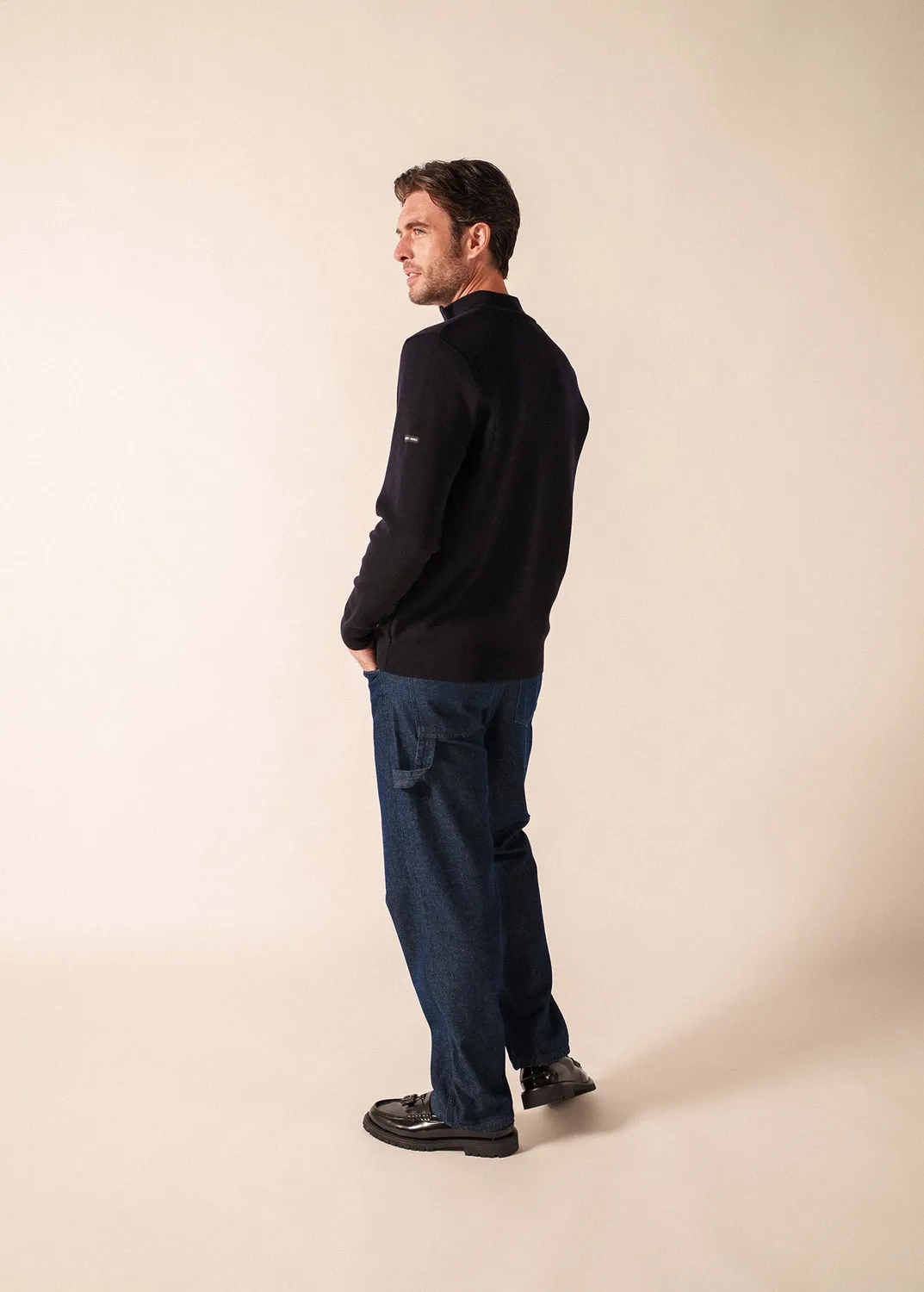 Saint James Crossley pull col zippé navy/gris laine