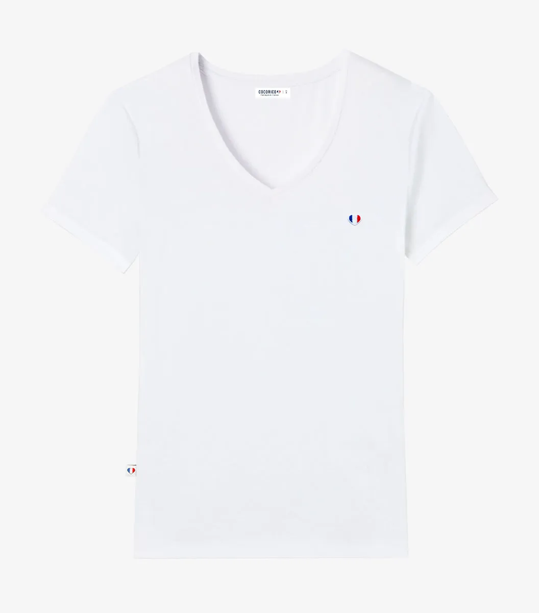 Cocorico Collectif Blanc t-shirt col V femme coton